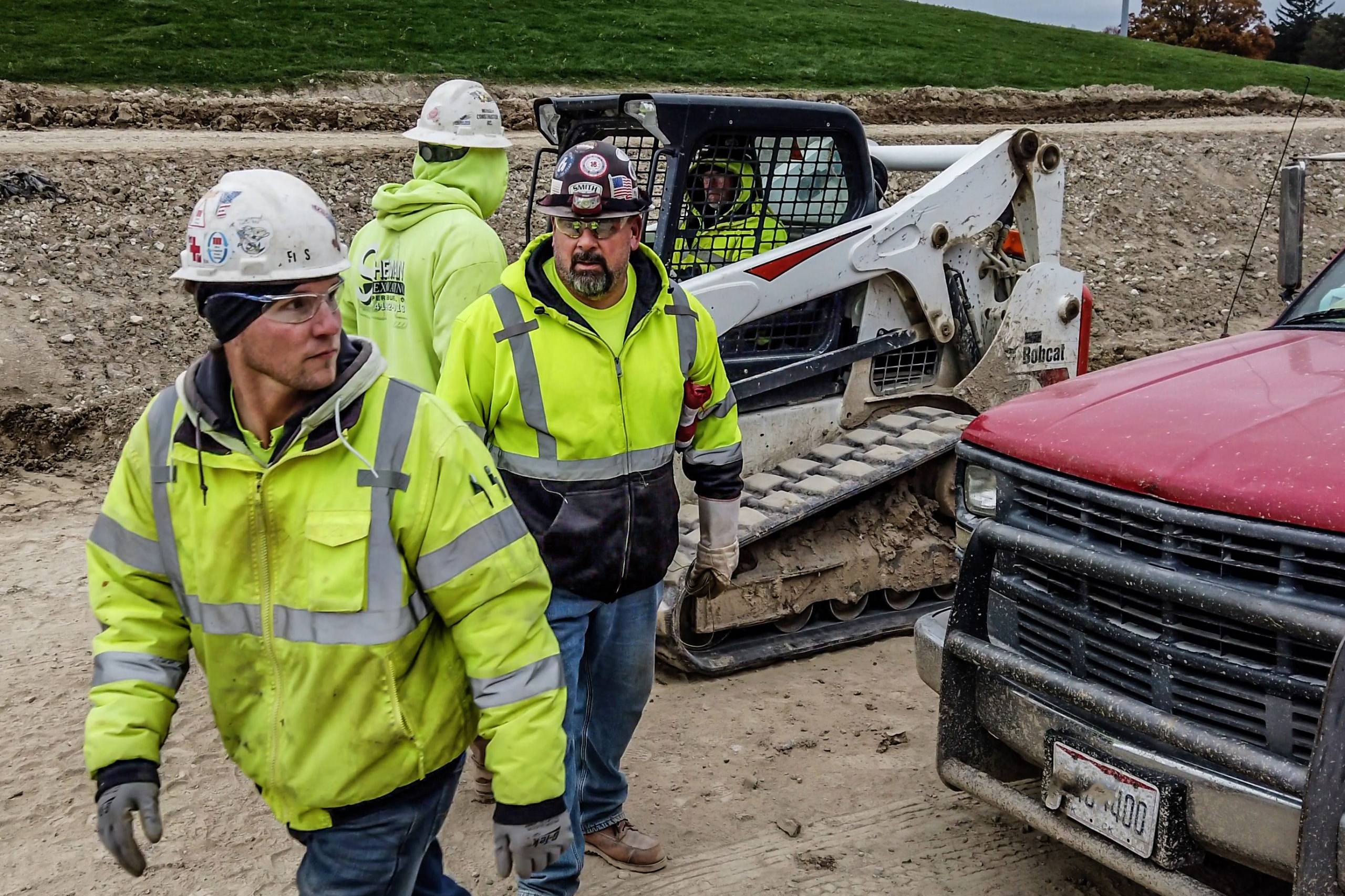 Employees forklift construction